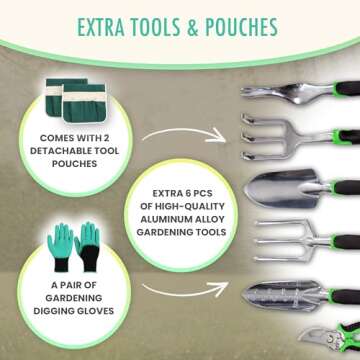 Garden Kneeler and Seat with Soft Foam Pad - Six Gardening Tools - Bags and Gloves -Gardenig Work Seats - Gardening Supplies - Gardening Gifts for Men and Women - Garden Kneeling Bench with Handles.