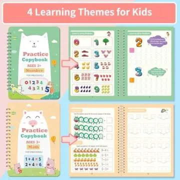 Reusable Grooved Handwriting Practice Workbook,Magic Practice Copybook,Reusable Writing Practice Book, for Preschool Kids Age 3-8 Calligraphy (Pink Bag, 10.3inx7.3in)