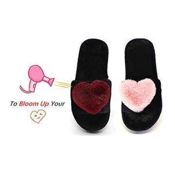 Crazy Lady Women's LOVE Slippers Fuzzy Fluffy Memory Foam House Shoes Open Toe Indoor and Outdoor (0...