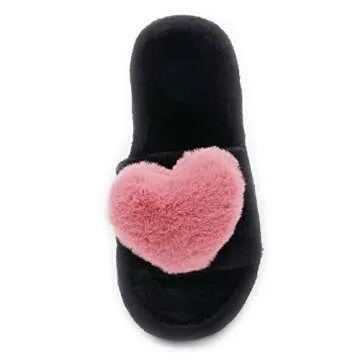 Crazy Lady Women's LOVE Slippers Fuzzy Fluffy Memory Foam House Shoes Open Toe Indoor and Outdoor (01/Rose, 6-7 M US)