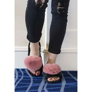 Crazy Lady Women's LOVE Slippers Fuzzy Fluffy Memory Foam House Shoes Open Toe Indoor and Outdoor (01/Rose, 6-7 M US)