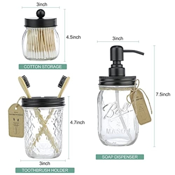 IMAVO Mason Jar Bathroom Accessory Set - 4 Pcs Stylish Decor