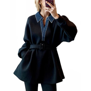 LAI MENG FIVE CATS Women's Casual Long Sleeve V Neck Sweatshirt Tops With Belt