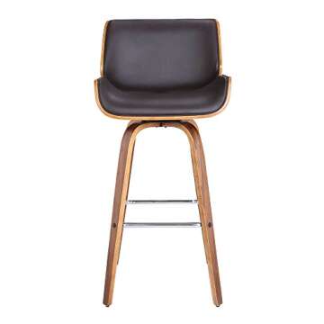 Armen Living Tyler Mid Century Modern Swivel Bar Stool for Kitchen Island Counter in Brown Faux Leat...