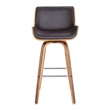 Armen Living Tyler Mid Century Modern Swivel Bar Stool for Kitchen Island Counter in Brown Faux Leat...
