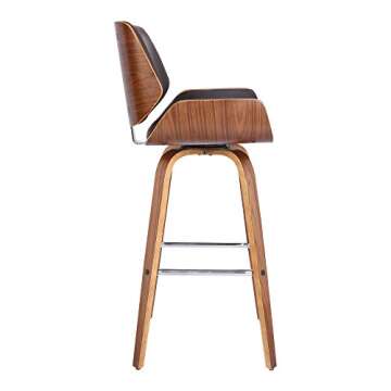 Armen Living Tyler Mid Century Modern Swivel Bar Stool for Kitchen Island Counter in Brown Faux Leather and Walnut Wood, 26" Seat Height