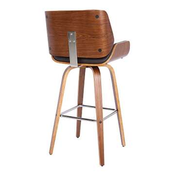 Armen Living Tyler Mid Century Modern Swivel Bar Stool for Kitchen Island Counter in Brown Faux Leather and Walnut Wood, 26" Seat Height