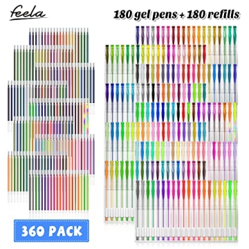 Feela 360 Colors Gel Pens Set - 180 Unique Pens & Refills