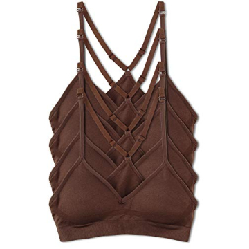 Kalon Women’s 4 Pack Racerback Sports Bralette Seamless Wireless Comfort Bra (Small, 4PK Mocha)