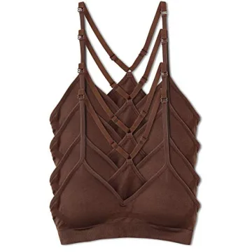 Kalon Women’s 4 Pack Racerback Sports Bralette Seamless Wireless Comfort Bra (Small, 4PK Mocha)