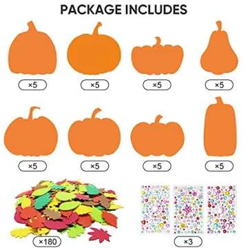 40Pcs Halloween Foam Pumpkin Craft Kit Decorations with Foam Fall Maple Leaves Rhinestone Stickers for Halloween Thanksgiving Kids Art Crafts Decorations
