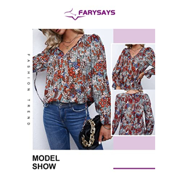 FARYSAYS Women's Floral V Neck Blouse for Casual Wear