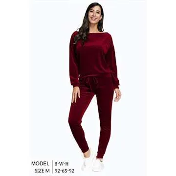 Selowin Velour Jogger Tracksuit Set for Women - Wine Red