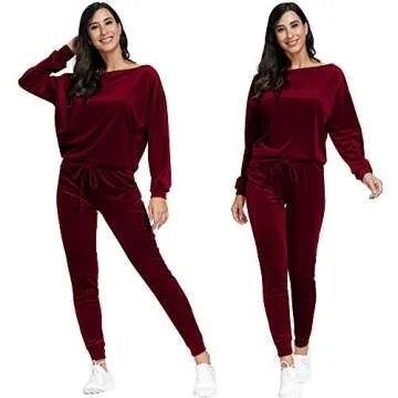Selowin Velour Jogger Tracksuit Set for Women - Wine Red