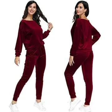 Selowin Velour Jogger Tracksuit Set for Women - Wine Red
