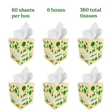 Caboo Tree Free Facial Tissue Paper, Tissue Box with 60 Sheets Per Cube, Total of 6 Cubes, 360 Total Tissues