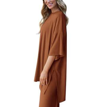 PRETTYGARDEN Women's 2 Piece Outfits Casual Short Sleeve Pullover Tops and Wide Leg Pants Lounge Sets Tracksuits (Brown,Large)