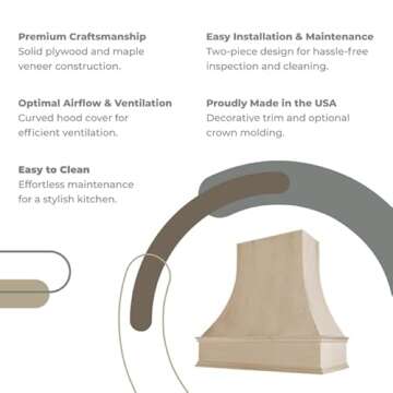 Riley & Higgs Curved Front Unfinished Range Hood Cover with Decorative Molding - Wall Mounted Wood R...