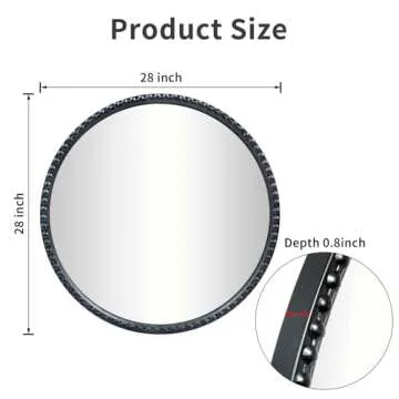 YIDIE Marlowe Style Round Mirror, 28 inch Metal Beaded Frame Decorative Accent Wall Mirror,Black