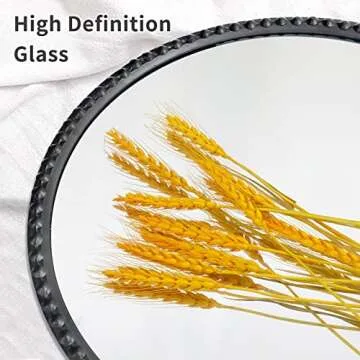 YIDIE Marlowe Style Round Mirror, 28 inch Metal Beaded Frame Decorative Accent Wall Mirror,Black