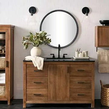 YIDIE Marlowe Style Round Mirror, 28 inch Metal Beaded Frame Decorative Accent Wall Mirror,Black