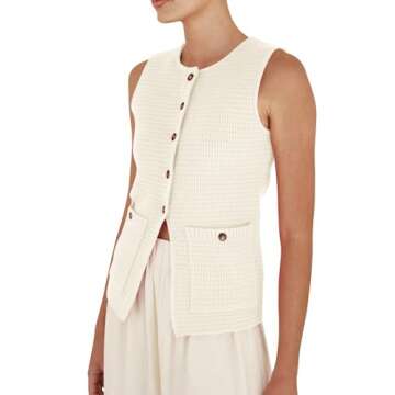 Trendy PEHMEA Women's Button Down Sweater Vest with Pockets