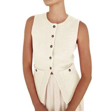 Trendy PEHMEA Women's Button Down Sweater Vest with Pockets