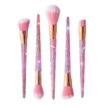 Belicious Bling Rhinestone Makeup Brush Set - Premium Synthetic Foundation Powder Concealers Eyeshadow Contour Makeup - 12 Pcs Brush Set (Pink)
