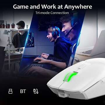 DeLUX M800PRO Wireless Gaming Mouse - PAW 3370 Sensor, Multi-Device Connection, TTC Encoder Wheel, 19000DPI, 70g Lightweight, 56Hr Battery, 6 Programmable Buttons & LOD Adjustment (White)