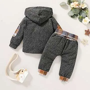 KONIGHT Kids Toddler Infant Baby Boys Girls Winter Outfit Christmas Plaid Hoodie Sweatshirt Jackets Shirt+Pants Xmas Clothes
