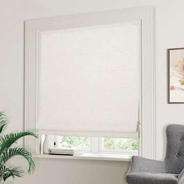 Cordless Roman Shades for Windows,Linen Off White Blackout Window Roman Shades, Custom Washable Roman Shades for Windows, French Doors, Kitchen Windows