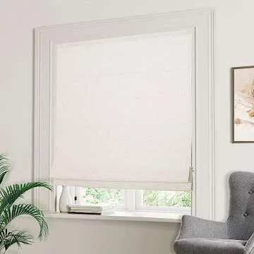 Cordless Roman Shades for Windows,Linen Off White Blackout Window Roman Shades, Custom Washable Roman Shades for Windows, French Doors, Kitchen Windows
