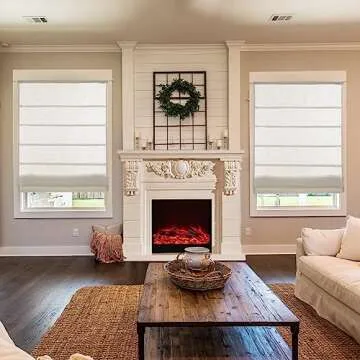 Cordless Roman Shades for Windows,Linen Off White Blackout Window Roman Shades, Custom Washable Roman Shades for Windows, French Doors, Kitchen Windows