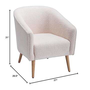 Wovenbyrd Mid-Century Modern Barrel Accent Chair with Tapered Legs, Cream Boucle