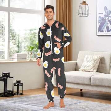 Comfy Exnundod Fried Eggs Bacon Onesies for Adults Unisex