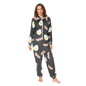 Comfy Exnundod Fried Eggs Bacon Onesies for Adults Unisex