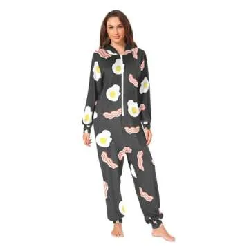 Comfy Exnundod Fried Eggs Bacon Onesies for Adults Unisex
