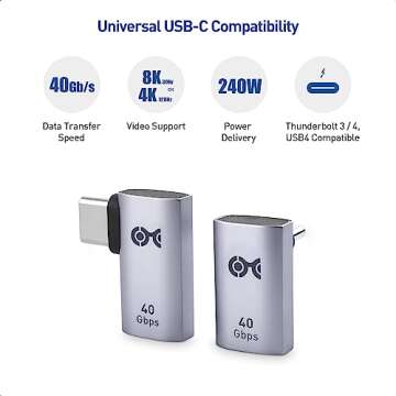 Cable Matters Combo-Pack 40Gbps Right Angle USB-C Adapter Kit, Up to [4K@240Hz Video, 240W Charging, 40Gbps Data Transfer] 90 Degree USB C Adapter, Compatible with Thunderbolt 4, iPhone 16, Steam Deck