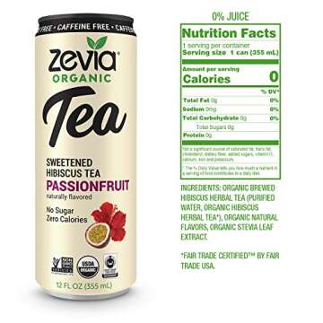 Zevia Organic Sugar Free Iced Tea, Caffeine Free Hibiscus Tea Passionfruit, 12 Ounce Cans (Pack of 12)