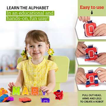 BleuZoo Alphabet Robots Action Figure Alpha-Bots Educational ABC Letters Preschool Learning Stem Montessori Classroom Teaching Toy for Kids Toddlers - 26 Pieces