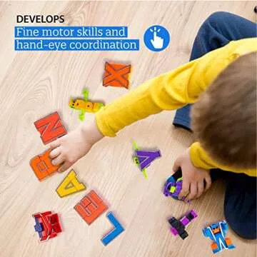 BleuZoo Alphabet Robots Action Figure Alpha-Bots Educational ABC Letters Preschool Learning Stem Montessori Classroom Teaching Toy for Kids Toddlers - 26 Pieces