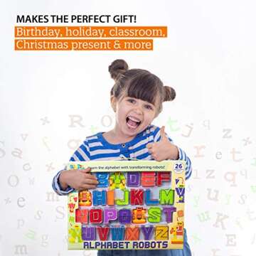 BleuZoo Alphabet Robots Action Figure Alpha-Bots Educational ABC Letters Preschool Learning Stem Montessori Classroom Teaching Toy for Kids Toddlers - 26 Pieces