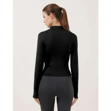 Locachy Women's Lightweight Stretchy Workout Full Zip Running Track Jacket with Thumb Holes Black M