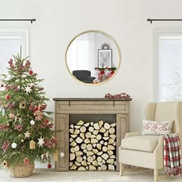 ZENIDA Round Wall Mirror,24-inch Large Circle Mirror,Gold Metal Framed Wall-Mounted Bathroom Mirror,Decorative Round Mirror for Bathroom Decor,Vanity Bedroom,Living Room,Entryway