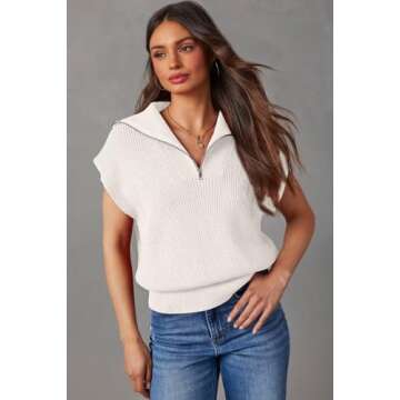 Dokotoo Womens Spring Summer Tops Basic Loose Sleeveless Quarter Zip Pullover Knit Top Casual Blouse...