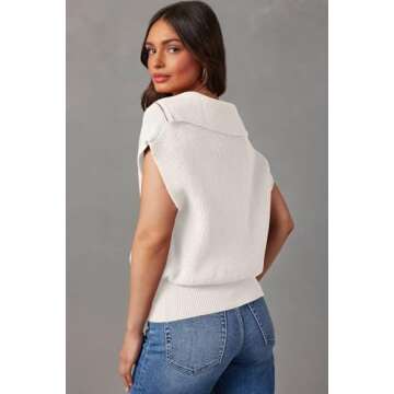 Dokotoo Womens Spring Summer Tops Basic Loose Sleeveless Quarter Zip Pullover Knit Top Casual Blouse Tees Sweater Vest Women Cute Sweater White Medium