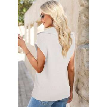Dokotoo Womens Spring Summer Tops Basic Loose Sleeveless Quarter Zip Pullover Knit Top Casual Blouse Tees Sweater Vest Women Cute Sweater White Medium