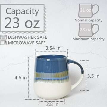 Bosmarlin Extra Large Ceramic Coffee Mug, 23 Oz, Dishwasher and Microwave Safe, Oversized Big Tea Cup for Office and Home (Deep Blue)