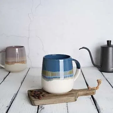 Bosmarlin Extra Large Ceramic Coffee Mug, 23 Oz, Dishwasher and Microwave Safe, Oversized Big Tea Cup for Office and Home (Deep Blue)