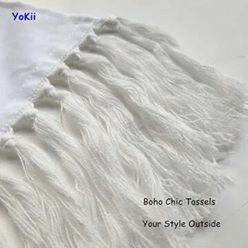 YoKii Extra Long White Boho Shower Curtain with Tassels